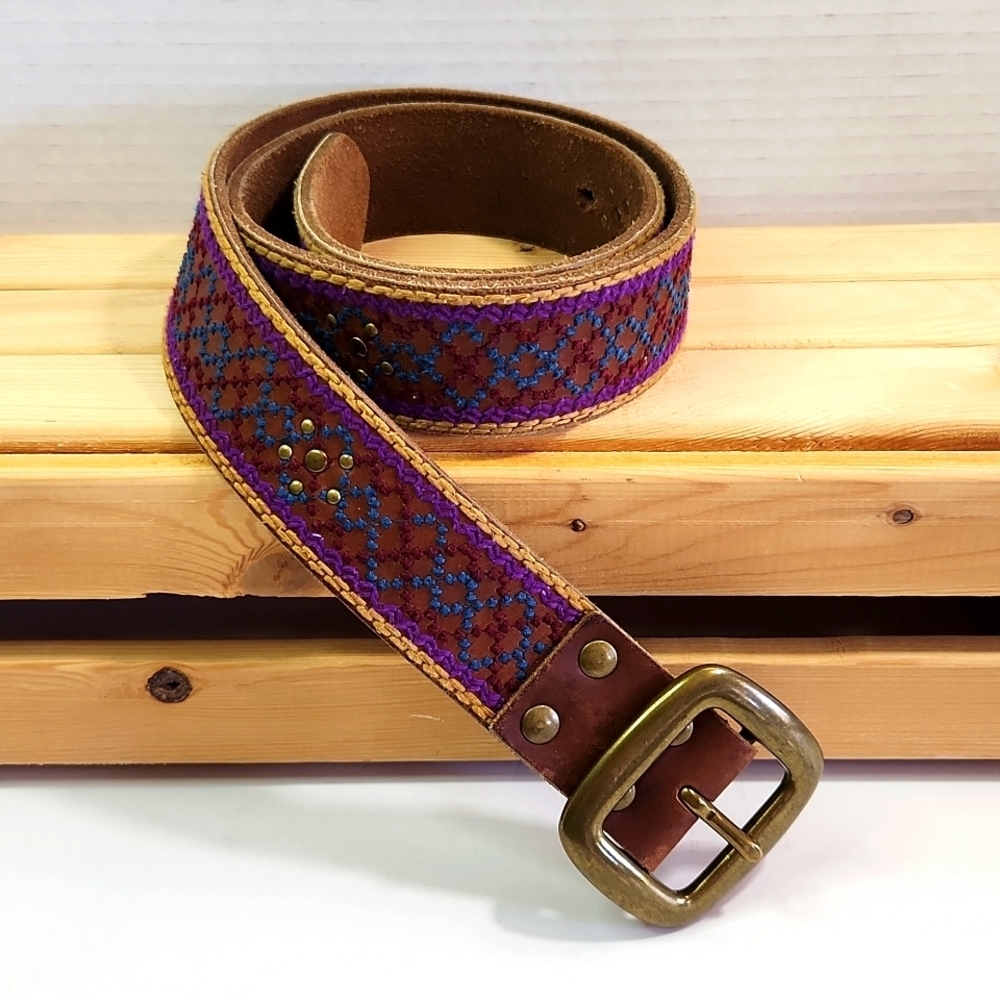 Buffalo Leather Burgundy Chocolate LUCKY BRAND Unisex Belt (L)